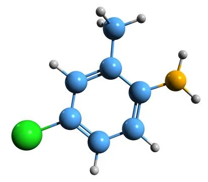 3D image of 4-Chloro-o-toluidine skeletal formula Stock Illustration