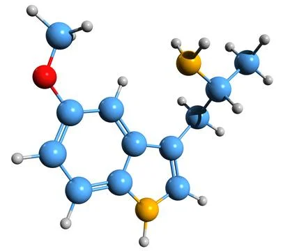 3D image of 5-MeO-aMT skeletal formula 库存插图