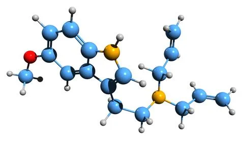 3D image of 5-MeO-DALT skeletal formula Stock Illustration