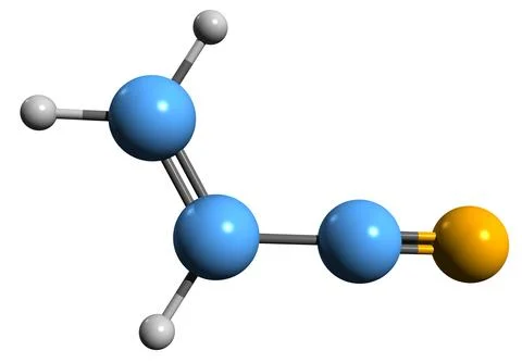 3D image of Acrylonitrile skeletal formula Stock Illustration