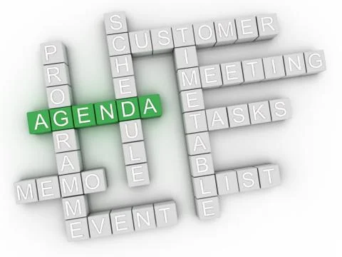 3d image Agenda issues concept word cloud background Illustrazione stock