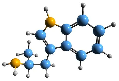 3D image of alpha-Methyltryptamine skeletal formula Stock Illustration
