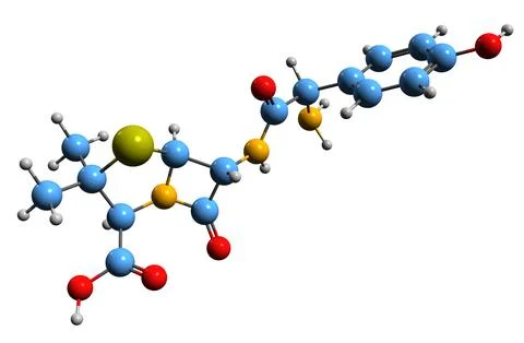 3D image of Amoxicillin skeletal formula Stock Illustration