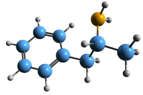 3D image of amphetamine skeletal formula Stock Illustration