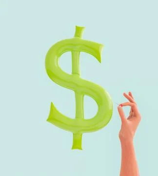 3D image of anonymous person puncturing inflatable dollar sign Stock Illustration