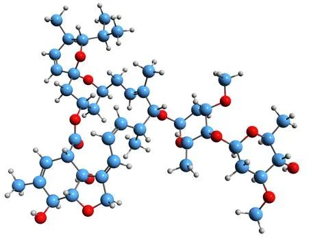 3D image of Avermectin B1b skeletal formula Stock Illustration