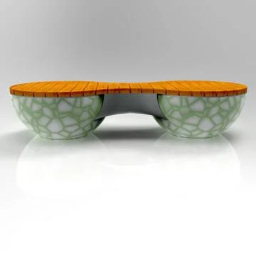 3d image bench GeoSphere vason double stand Green Terrazzo Floor Stock Illustration