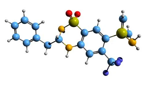 3D image of Bendroflumethiazide skeletal formula Stock Illustration
