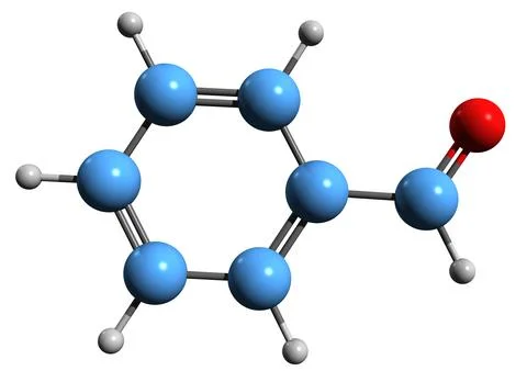 3D image of Benzaldehyde skeletal formula Illustrazione stock