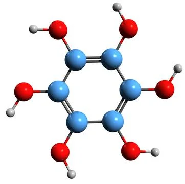 3D image of Benzenehexol skeletal formula Stock Illustration
