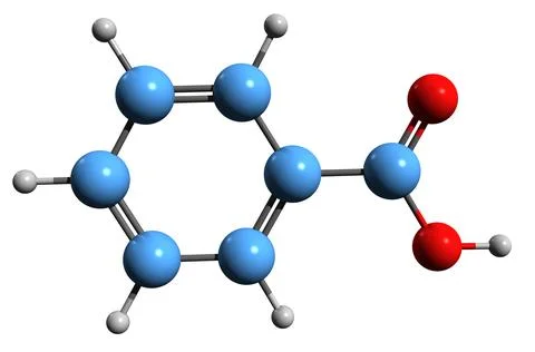 3D image of Benzoic acid skeletal formula Stock Illustration
