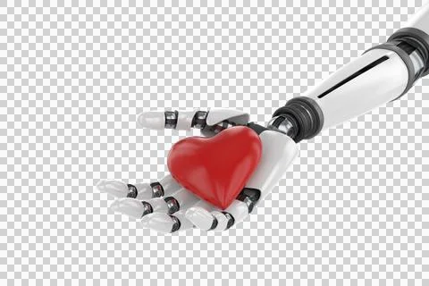 3d image of bionic person holding red heart shape decor Stock Photos