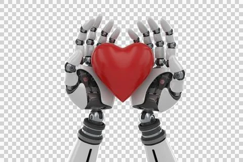 3d image of bionic person holding red heart shape decor Stock Photos