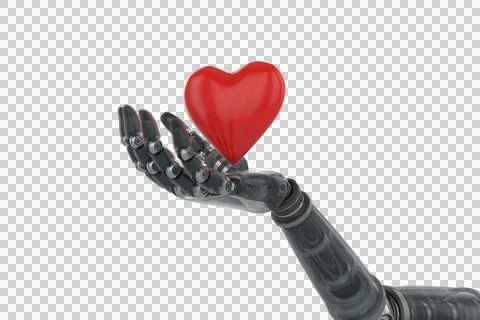 3d image of bionic person holding heard shape decoration Stock Photos