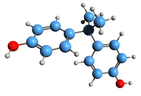 3D image of Bisphenol A skeletal formula Stock Illustration