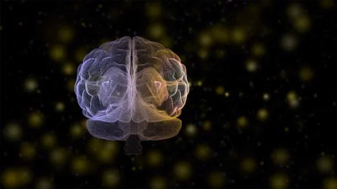 3d image of brain creating new ideas inside a world of light bokeh bubbles over イラスト素材
