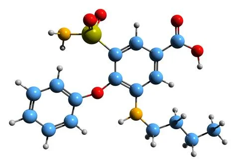 3D image of Bumetanide skeletal formula Stock Illustration