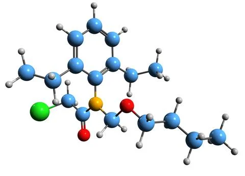 3D image of Butachlor skeletal formula Stock Illustration