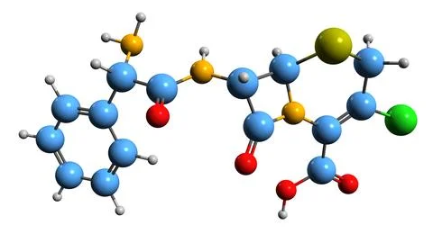 3D image of Cefaclor skeletal formula Stock Illustration