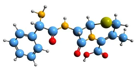 3D image of Cefalexin skeletal formula Illustrazione stock