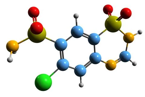 3D image of Chlorothiazide skeletal formula Ilustración de archivo
