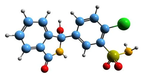 3D image of Chlortalidone skeletal formula Stock Illustration