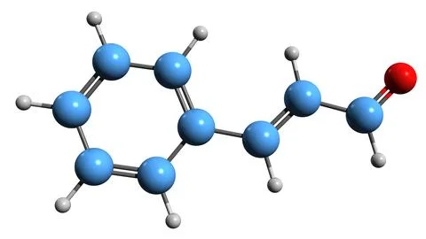 3D image of Cinnamaldehyde skeletal formula Stock Illustration