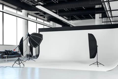 3d image of clean big space photo studio Stock Illustration