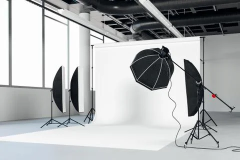 3d image of clean big space photo studio Stock Illustration