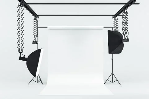 3d image of clean big space photo studio Stock Illustration