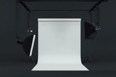 3d image of clean big space photo studio Stock Illustration