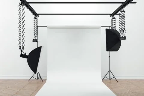 3d image of clean big space photo studio Illustrazione stock