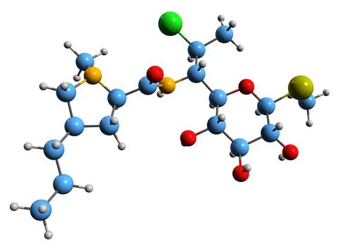 3D image of Clindamycin skeletal formula Stock Illustration