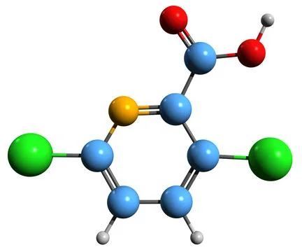 3D image of Clopyralid skeletal formula Stock Illustration