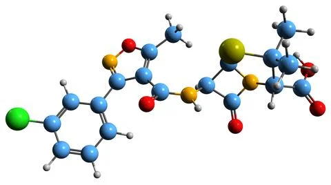 3D image of Cloxacillin skeletal formula Illustrazione stock