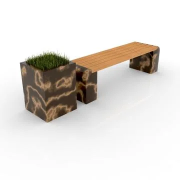 3d image complect of Euro1 bench and Kil flower pot Stock Illustration