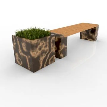 3d image complect of Euro1 bench and Carolina flower pot Stock Illustration