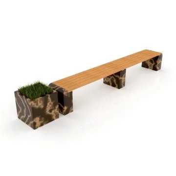 3d image complect of Euro1 line bench and Carolina flower pot Stock Illustration