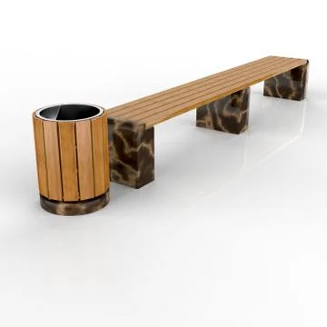 3d image complect of Euro1 line bench and Rund urn Stock Illustration