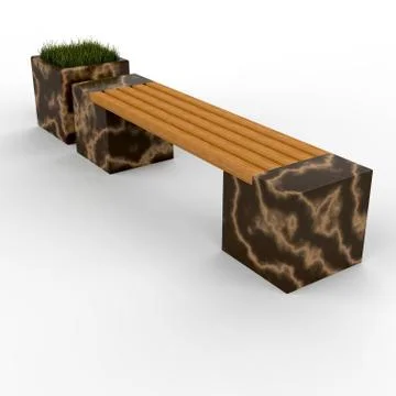 3d image complect of Euro2 bench and Carolina flower pot Stock Illustration