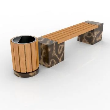 3d image complect of Euro2 bench and Rund urn Stock Illustration