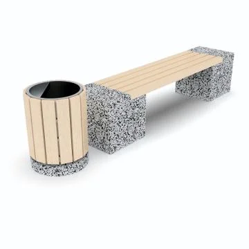 3d image complect of Euro2 bench and Rund urn Stock Illustration