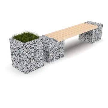 3d image complect of Euro2 bench and Kil flower pot Stock Illustration