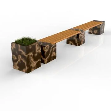 3d image complect of Euro2 line bench and Kil flower pot Stock Illustration