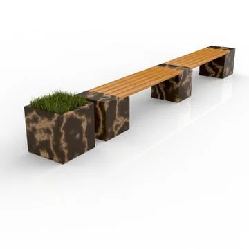 3d image complect of Euro2 line bench and Carolina flower pot Stock Illustration