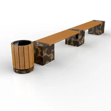 3d image complect of Euro2 line bench and Rund urn Stock Illustration