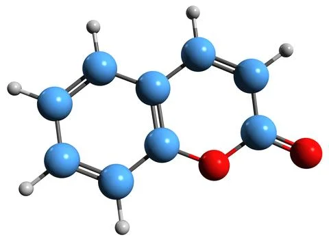 3D image of Coumarin skeletal formula Illustrazione stock