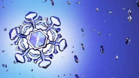 3d image of crystal snowflake against blue background Stock Illustration