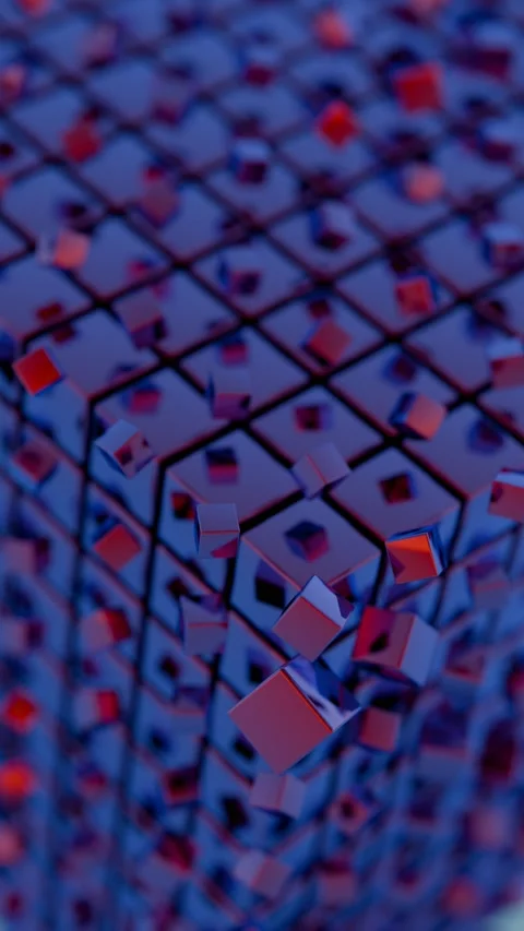 A 3d image of a cube with many red and blue cubes Stock Footage 309921995