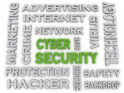 3d image CYBER SECURITY  issues concept word cloud background Illustrazione stock